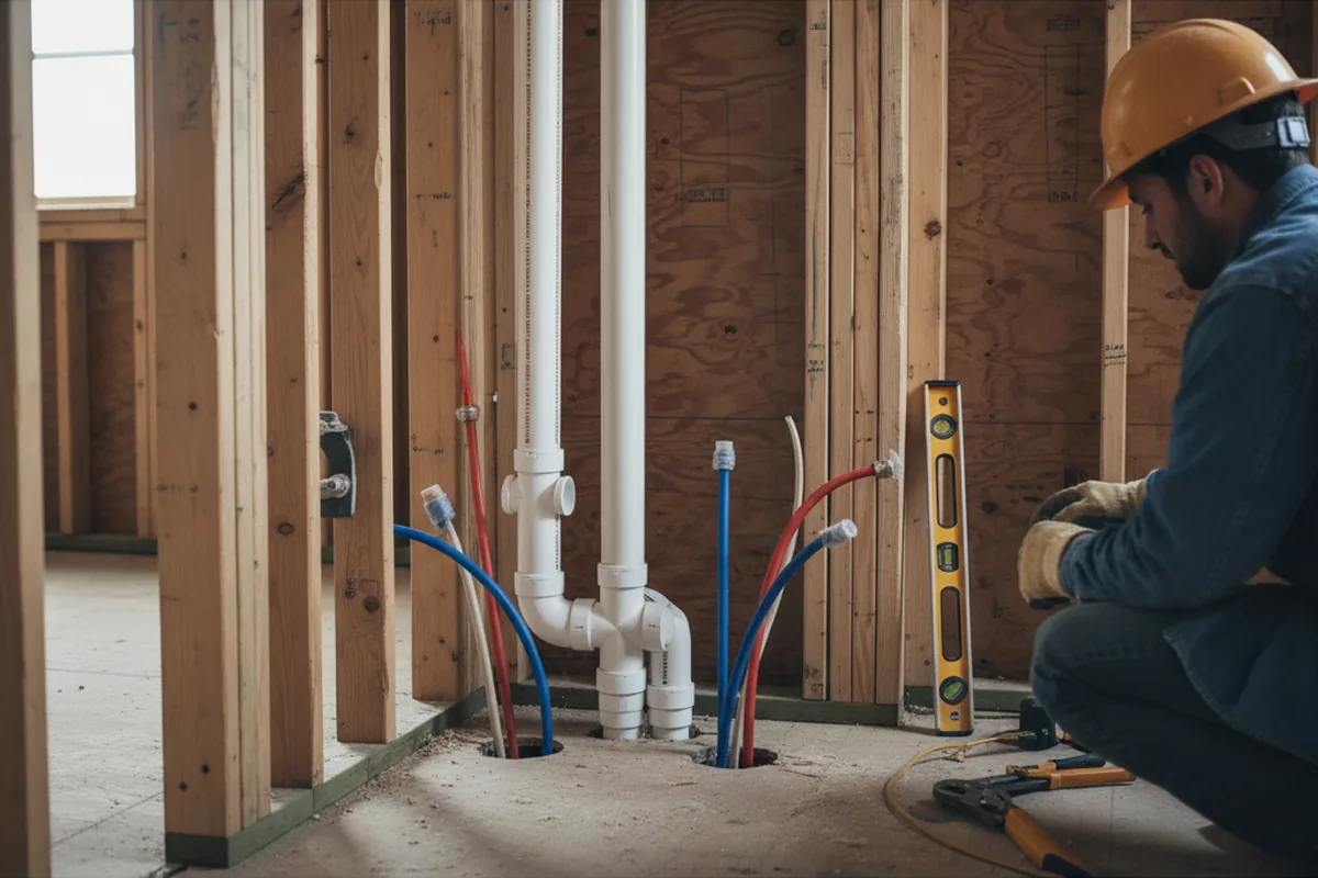 Drain and supply rough-in during Drain Cleaning in Hillside